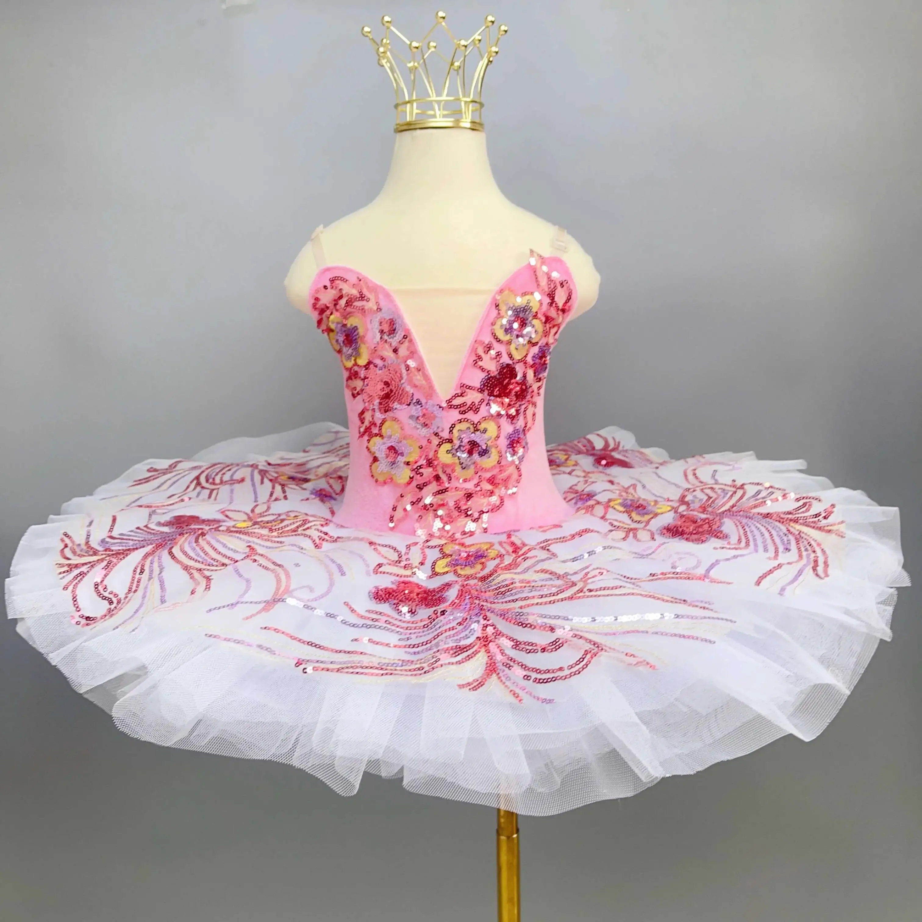 Costume da spettacolo di balletto per ragazze Costume da ballo professionale per il lago dei cigni con gonna TUTU gonfia per bambini