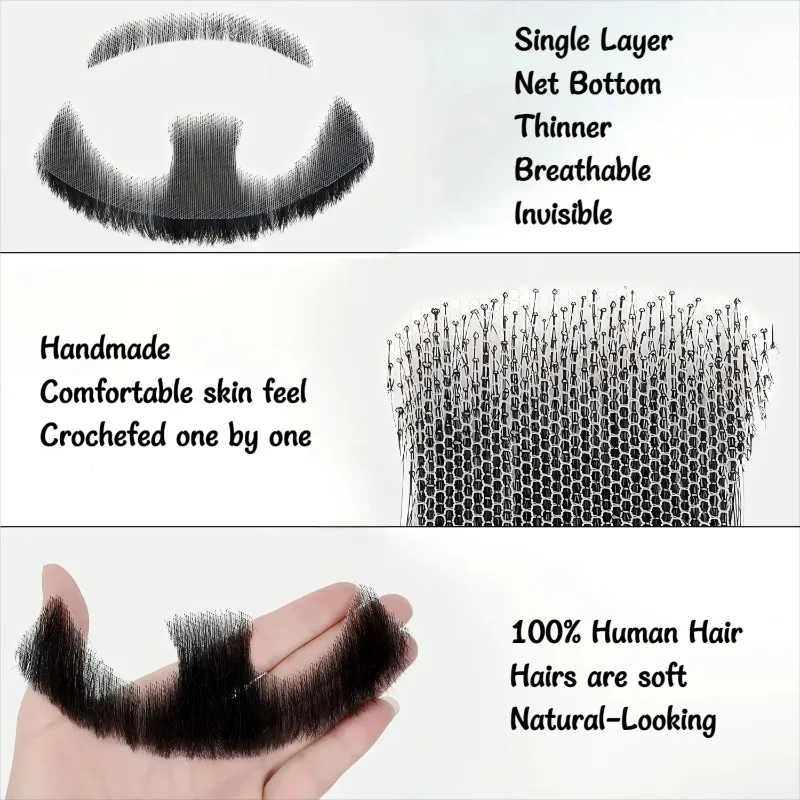 مجموعة شارب اللحية المزيفة بدون غراء | شعر وجه صناعي واقعي قابل للتشذيب للرجال | فيلم حفلة الدراما للعطلات المسرحية #6