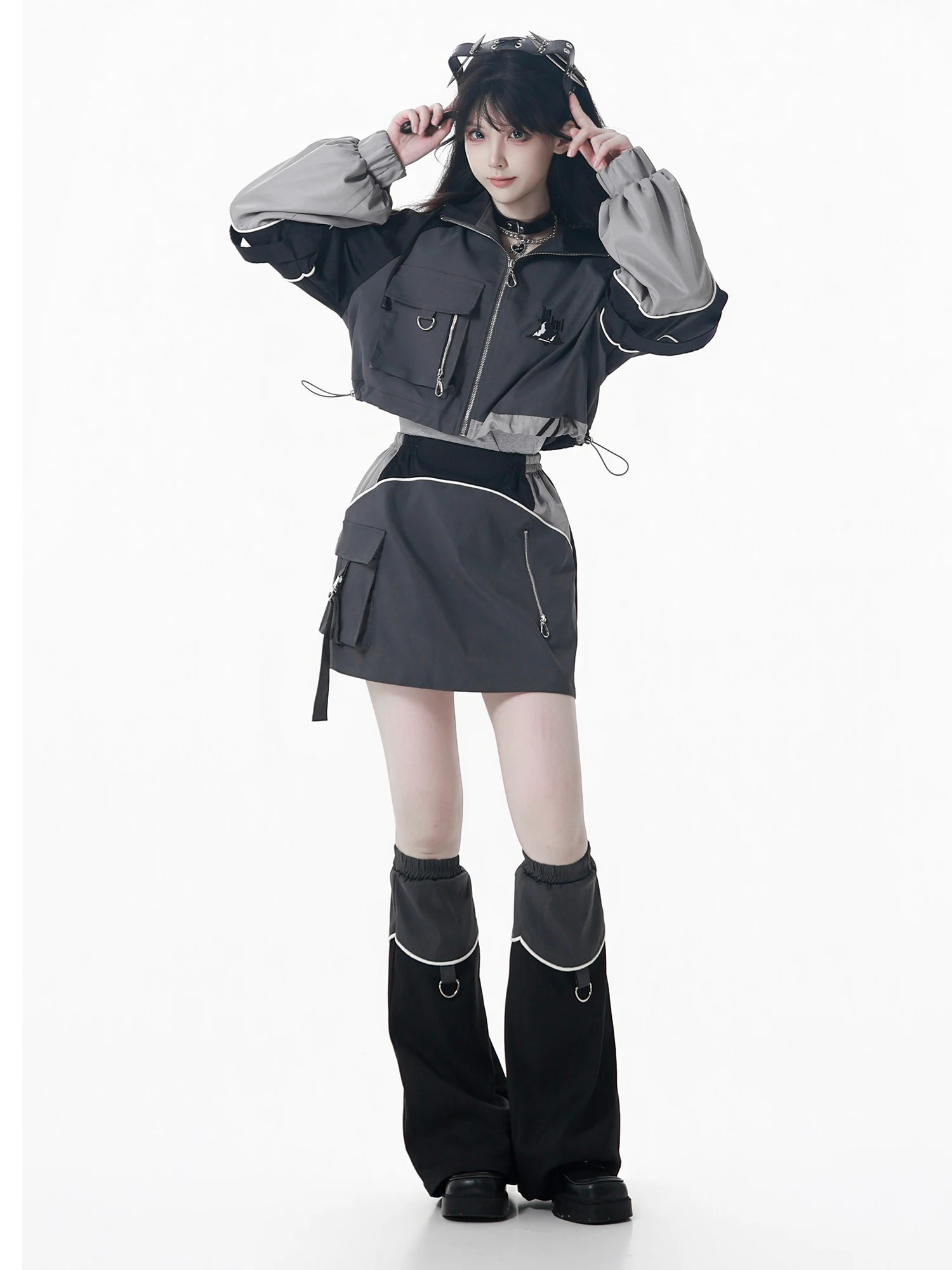 Fashion Street Versatile Functional Style Embroidered Zipper Long Sleeve Loose Casual Jackets Women High Waist Long Pants Set