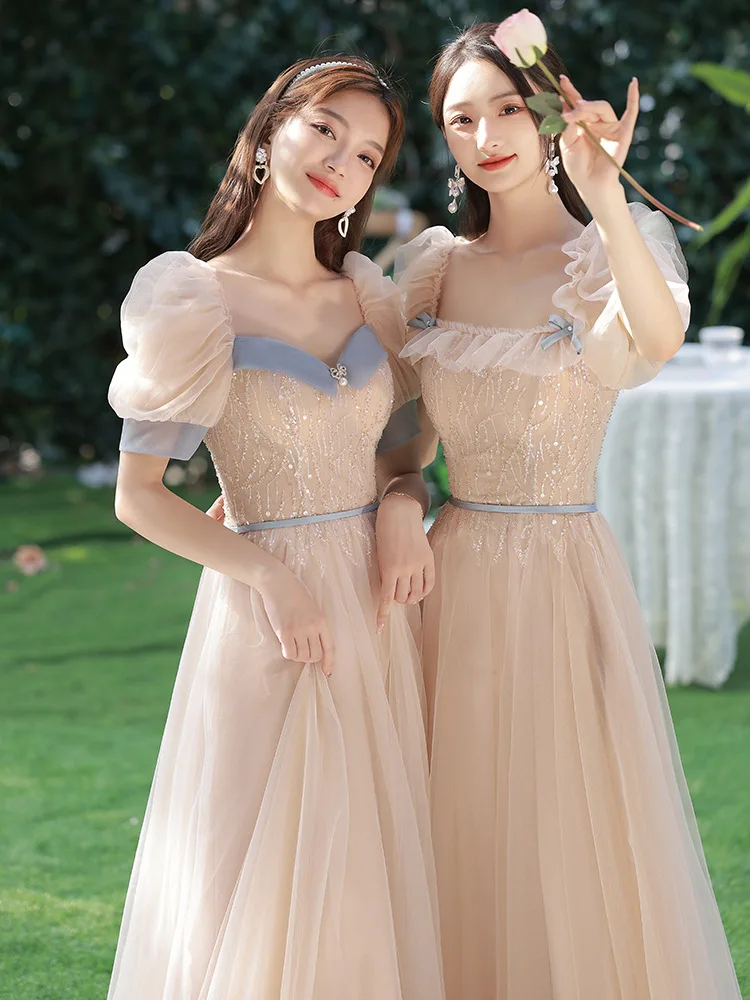 Pink Lace Bridesmaid Dress Summer New Wedding Sisters Group Wedding Banquet Sisters Dress Girl Birthday Prom Party Dresses