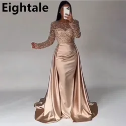 Vestidos de Noche personalizados hasta el suelo color champán para fiesta de boda, vestido Formal de fiesta con lentejuelas de manga larga, vestido de fiesta de Dubái