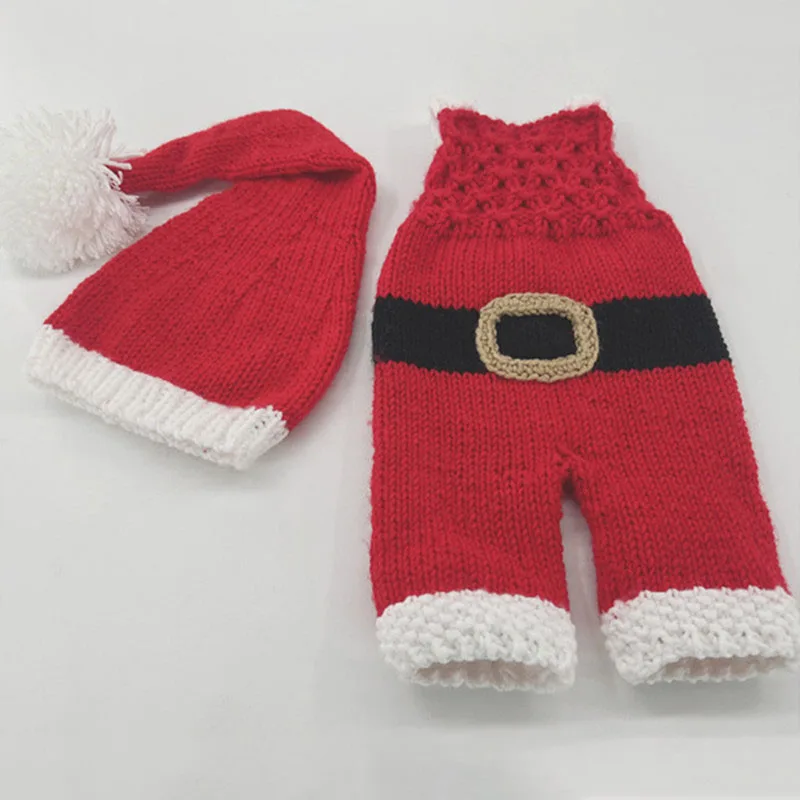 ❤Aksesori perlengkapan foto bayi, pakaian Natal topi rajut + Suspender 2 buah/set, aksesori kostum Santa Claus