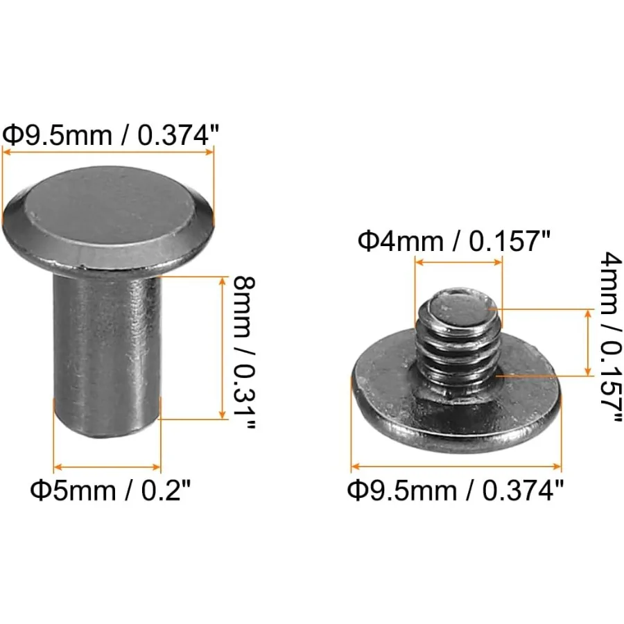 100 Set Viti Chicago M5x8mm Viti Chicago Phillips Binding Post Vite Bulloni Rivetti in pelle Fers Connettori Acciaio per la pelle