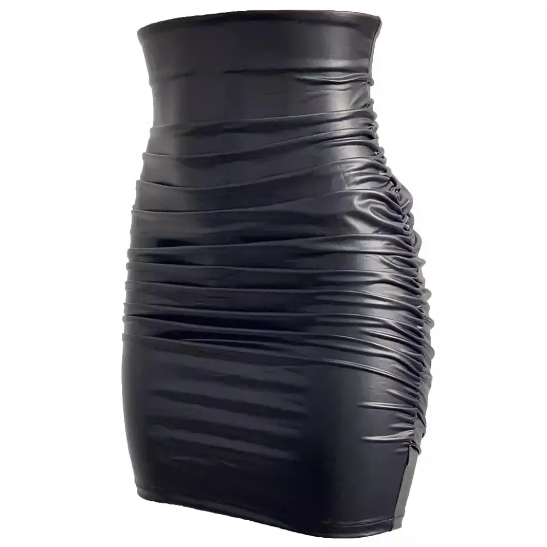 

Pop European American Style Bodycon Mini Dress Sexy Tight Lifting Up Skirt Pu Leather Mini Skirt Women's Fashion