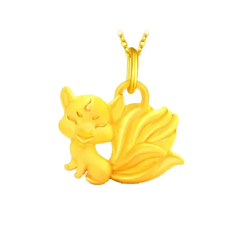 

Elegant 999 Gold Fox Pendant Necklace 18K Gold Nine-Tailed O-Chain Clavicle Jewelry for Women Valentine's Day Gift