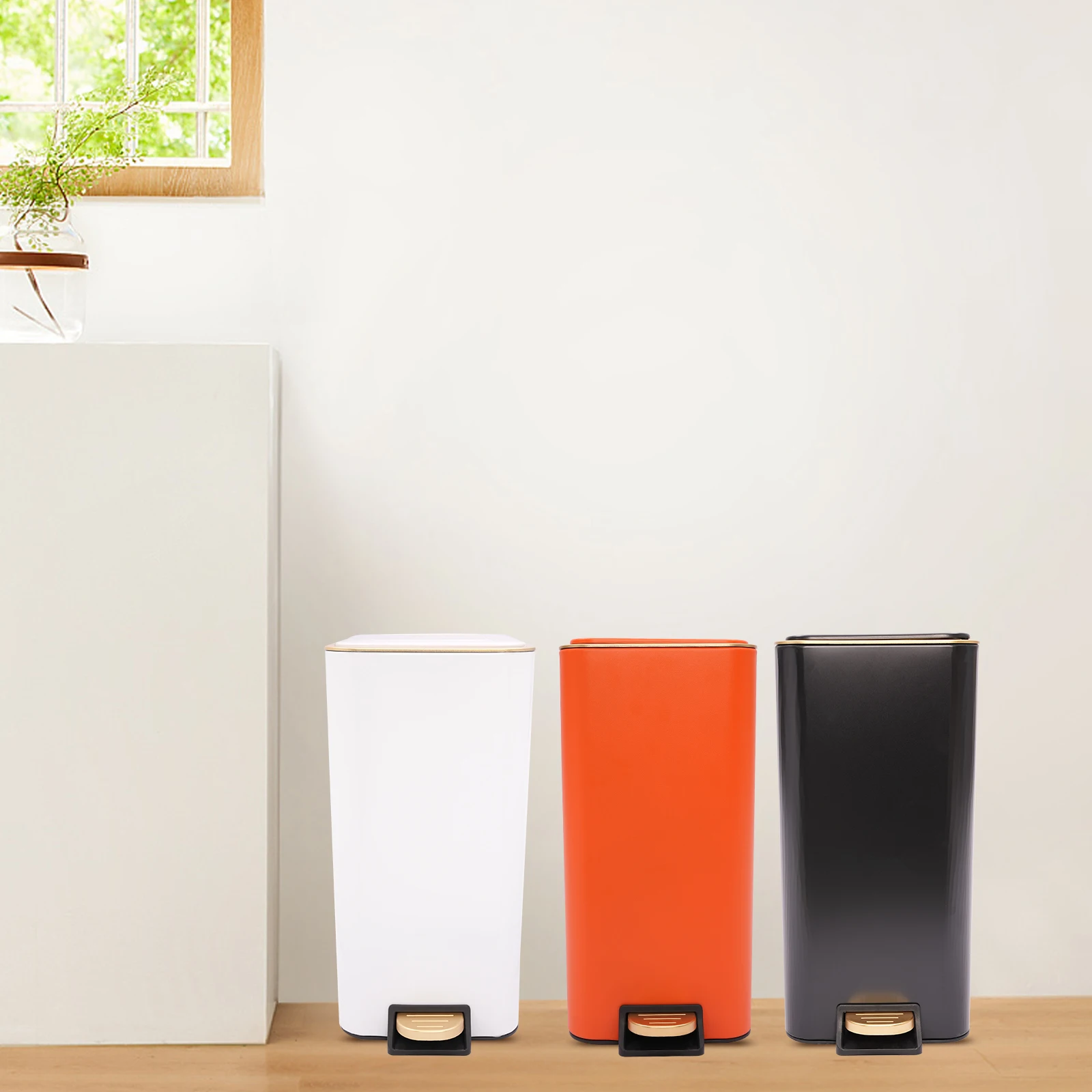 Poubelle en PP blanc/Orange/noir 12L, poubelle autoportante avec couvercle pour cuisine, chambre à coucher