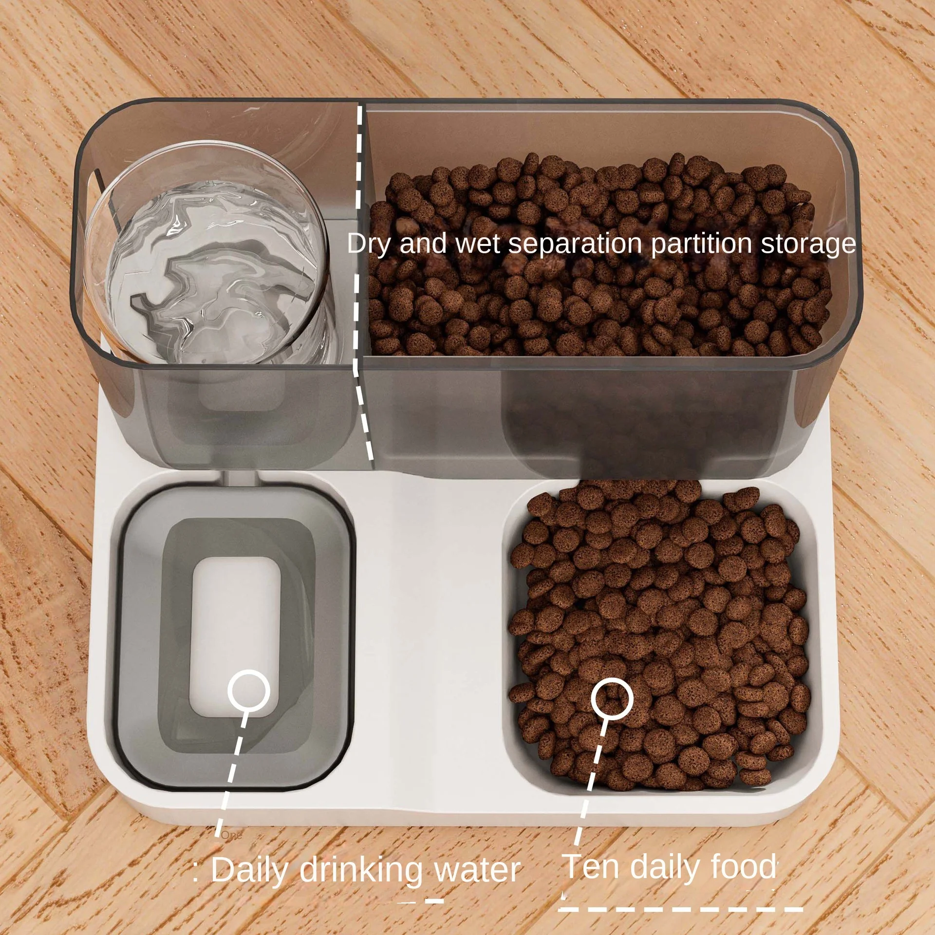 Large Capacity Automatic Cat Food Dispenser Drinking Water Bowl Pet Supplies Wet and Dry Separation Dog Food Container