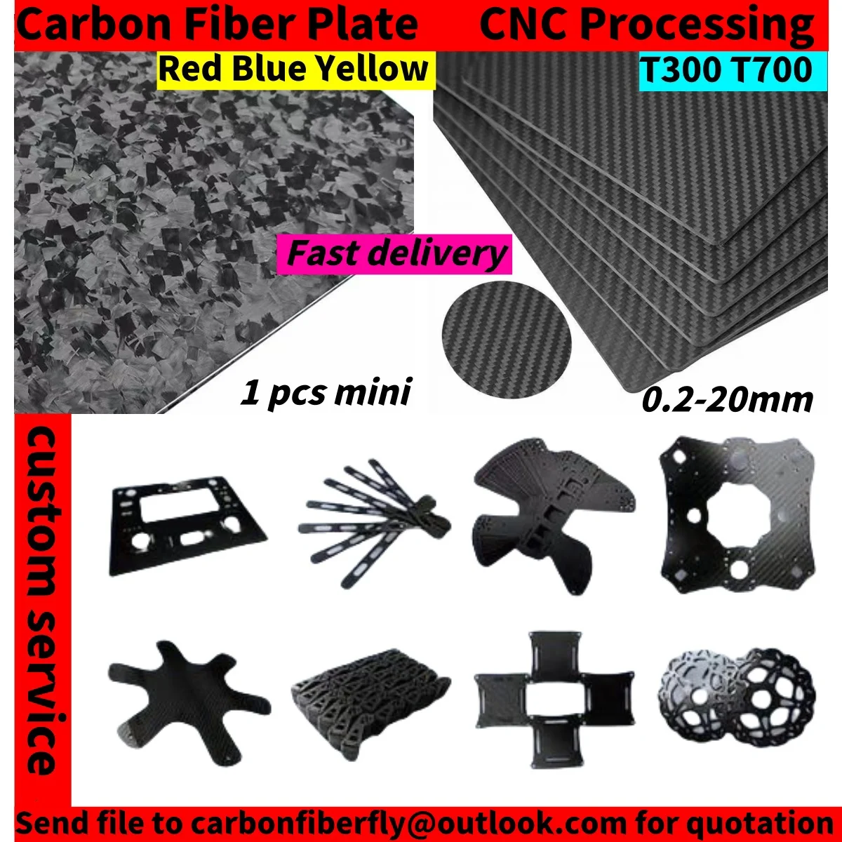 

T700 Carbon Fiber Panel Plate Sheet CNC Cutting Processing for FPV drone Diverse Industries Custom Service
