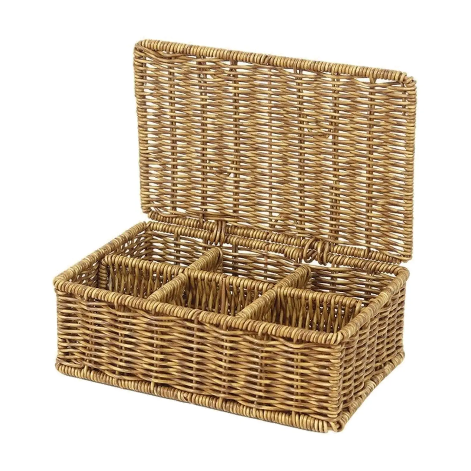 Rattan-Style Storage Basket Compact Compartmentalized Storage Basket with Internal Dividers Lightweight Lidded