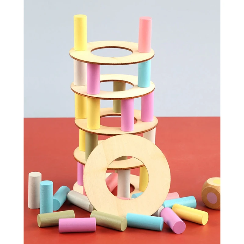 44Pcs Wooden Leaning Tower Building Blocks Set Stacking Balance Game Toppling Timber Stacking Educational Toy