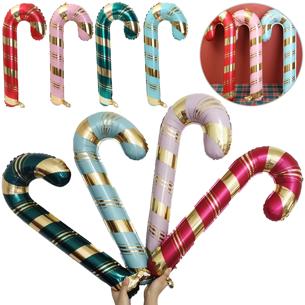 5pcs Christmas PVC Inflatable Crutch Balloon Toys Children Inflatable Colorful Candy Bar Balloon Party Holiday Decoration Props