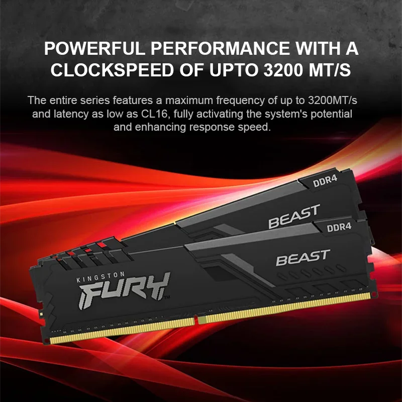 킹스턴 비스트 퓨리 DDR4 RAM XMP 3600 3200 2666 2400 2133MHz 8GB 16GB 32 게이밍 데스크탑 메모리 PC4-25600 PC4-19200 288핀 DIMM 썸네일 4