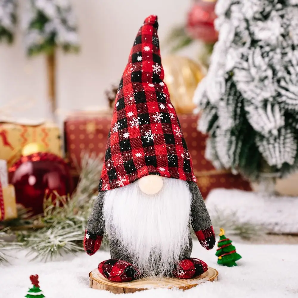 Cute Christmas Checkered Gnome Doll Plush Red Black Christmas Rudolf Doll Cartoon Exquisite Faceless Gnome Ornaments - Image 5