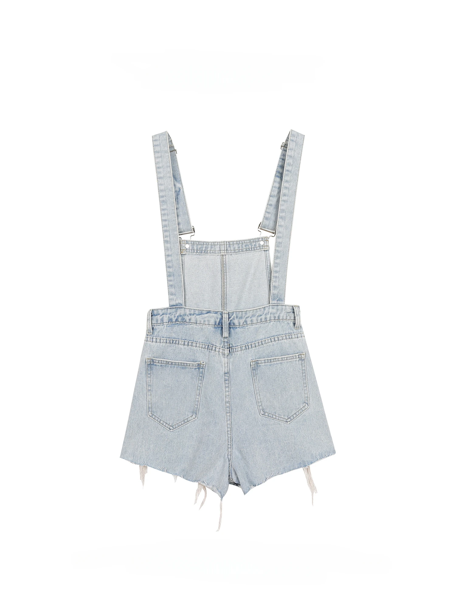 Women's American Style Ripped Raw Edges Denim Playsuits Summer High Waist Love Embroidery Slim Straight Casual Versatile Rompers