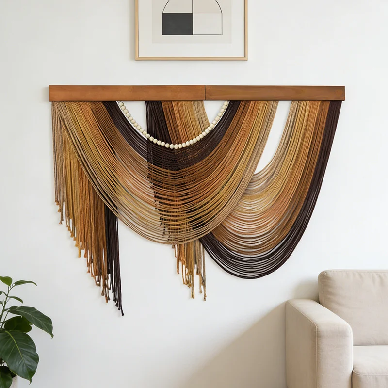 Woven Wall Hanging Tapestry Macrame Fringe Wooden Boho Wall Art Bedroom Living Room Dorm Nordic Home Decor Ornament