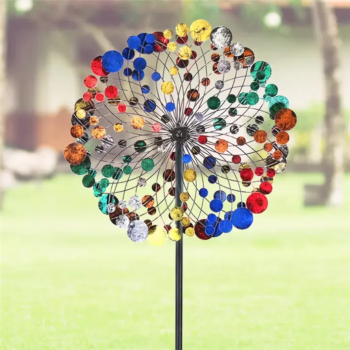 Hourpark Outdoor Garden Decor Stake Flower Windmill Ornaments Kinetic Metal Wind Spinner