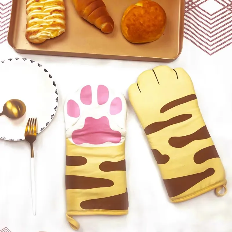 Küchen-Backprodukte, isolierte Handschuhe mit Katzenkrallenofen, einfache Mikrowellen-Baumwollhandschuhe für eine Person