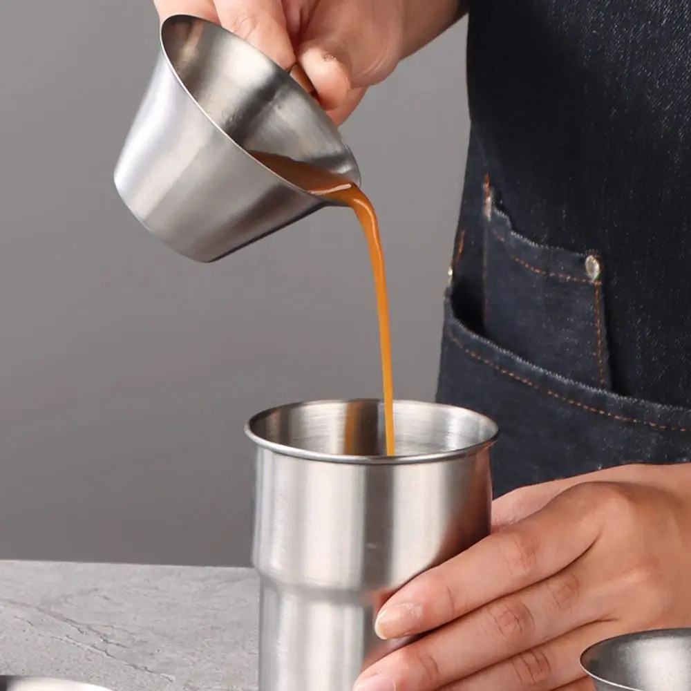 1Pc Stainless Steel Espresso Measuring Cup Ergonomic Handle V-Shaped Spout Coffee Measuring Jug with Scale