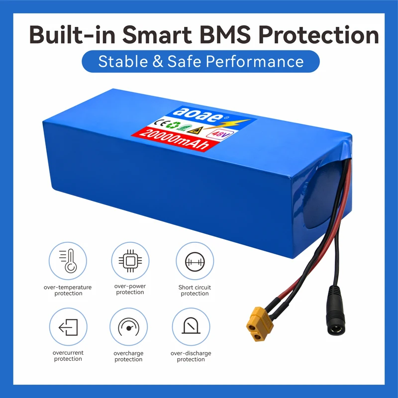 48V Lithium Battery Pack 20Ah Custom Version 21700 A-Grade Cells 1000W-2000W Built-in 50A BMS XT60 DC for Electric Scooter