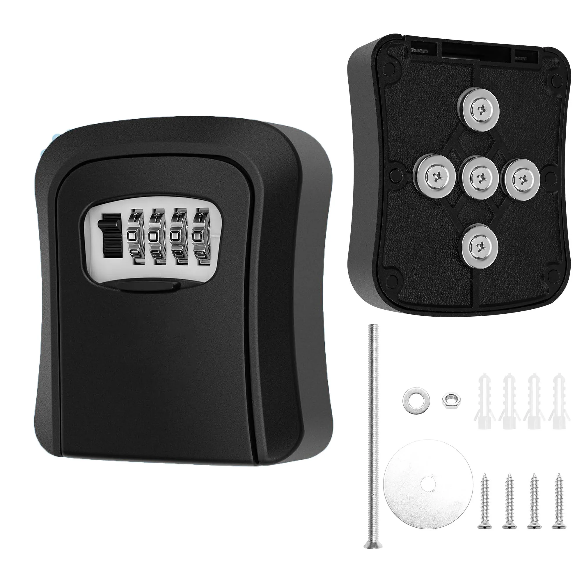 Magnetic Key Holder with Lock Plastic Magnet Car Key Lock Box Hidden Under Car Secure 4-digit Combination with Resettable Code
