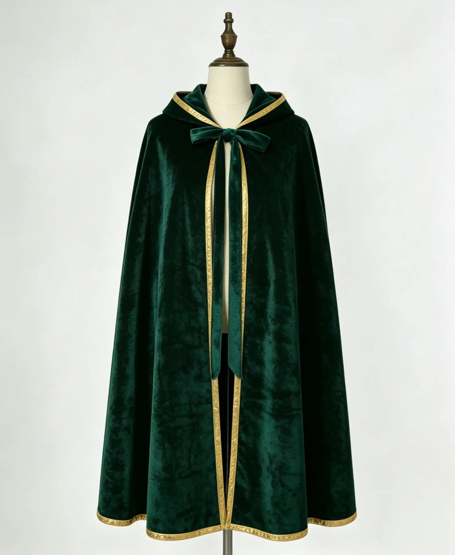 Vintage Kapuzenumhang aus Samt mit Goldrand, Renaissance-Hexenkostüm, mehrfarbig, Halloween, Feiertagsparty, Maskerade, Cosplay-Robe – Detail 10