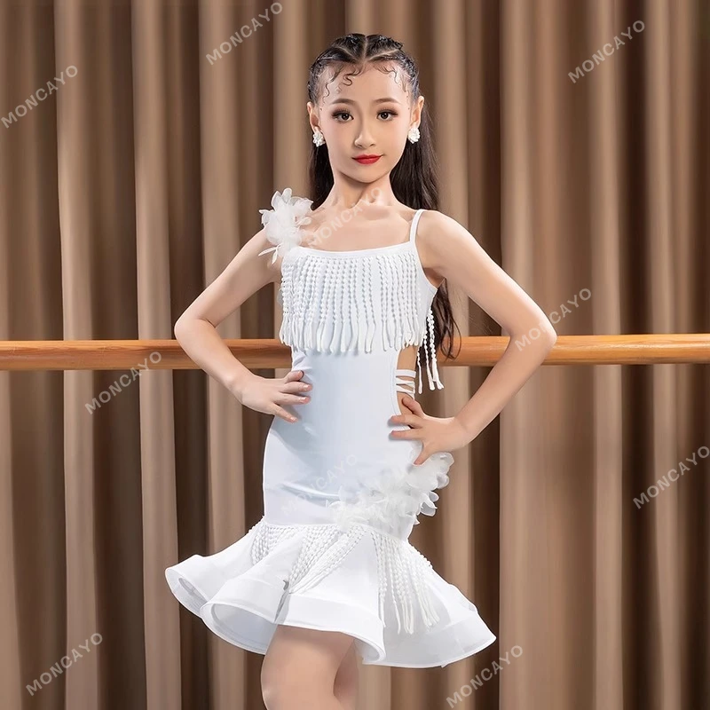 

Платье для латинских танцев с бахромой, ча-ча-румба, самба, танго, платья для бальных танцев для девочек, юбка для танцев с кисточками, детское платье для латинских танцев