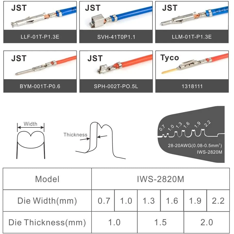 Iwiss IWS-2820M AWG28-20 Mini Micro Open Vat Krimptang Jam/Molextyco/Jst Terminals En Connectoren Mini Hand Crimper Tool