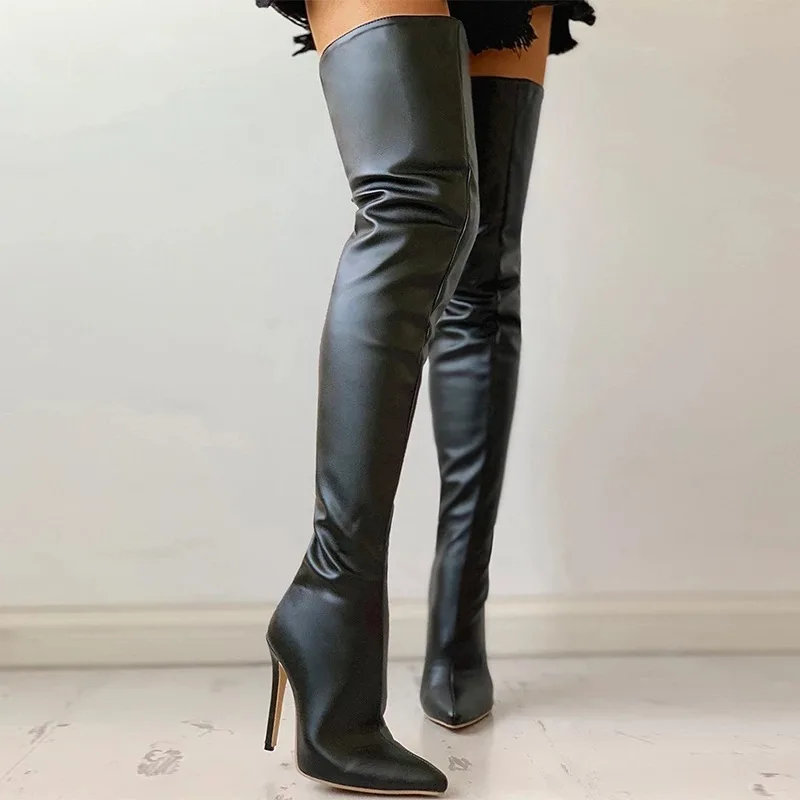 Classic Black Sexy Over The Knee Boots Women High Heels Shoes Red Thigh High Boots Spring Leather Long Boots Female Large size