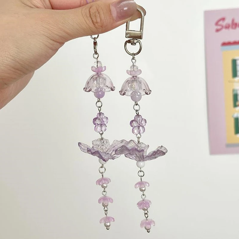 13cm Sweet Purple Butterfly Wind Chimes Keychain Pendant Phone Chain Strap Lanyard Girly Bag Hanging Ornaments Accessories Gift