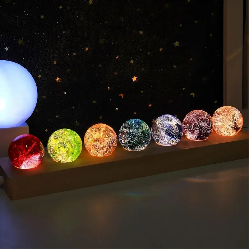 7Pcs Natural Healing Spheres LED Night Lighting Crystal Ball Lamp Light Living Room Decoration Ball Birthday Christmas Gift
