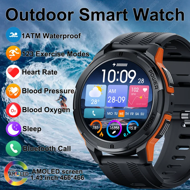 

Military Smart Watch Men 1ATM Waterproof Sports Watches Bluetooth Call AMOLED Always On Display Smartwatch For Android IOS Clock