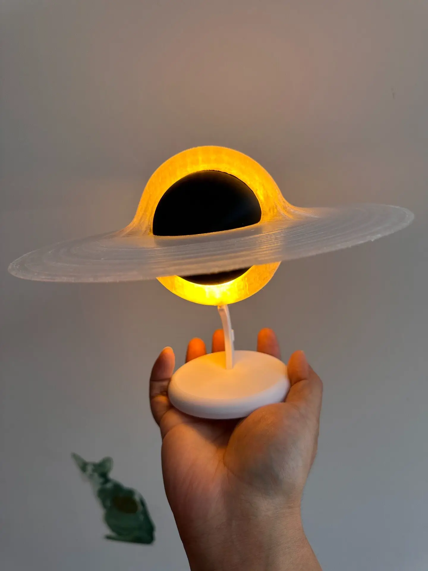 3D Printed Black Hole Night Light with LED Ring USB Powered Desktop Ornament Collectible for Sci-Fi Fans