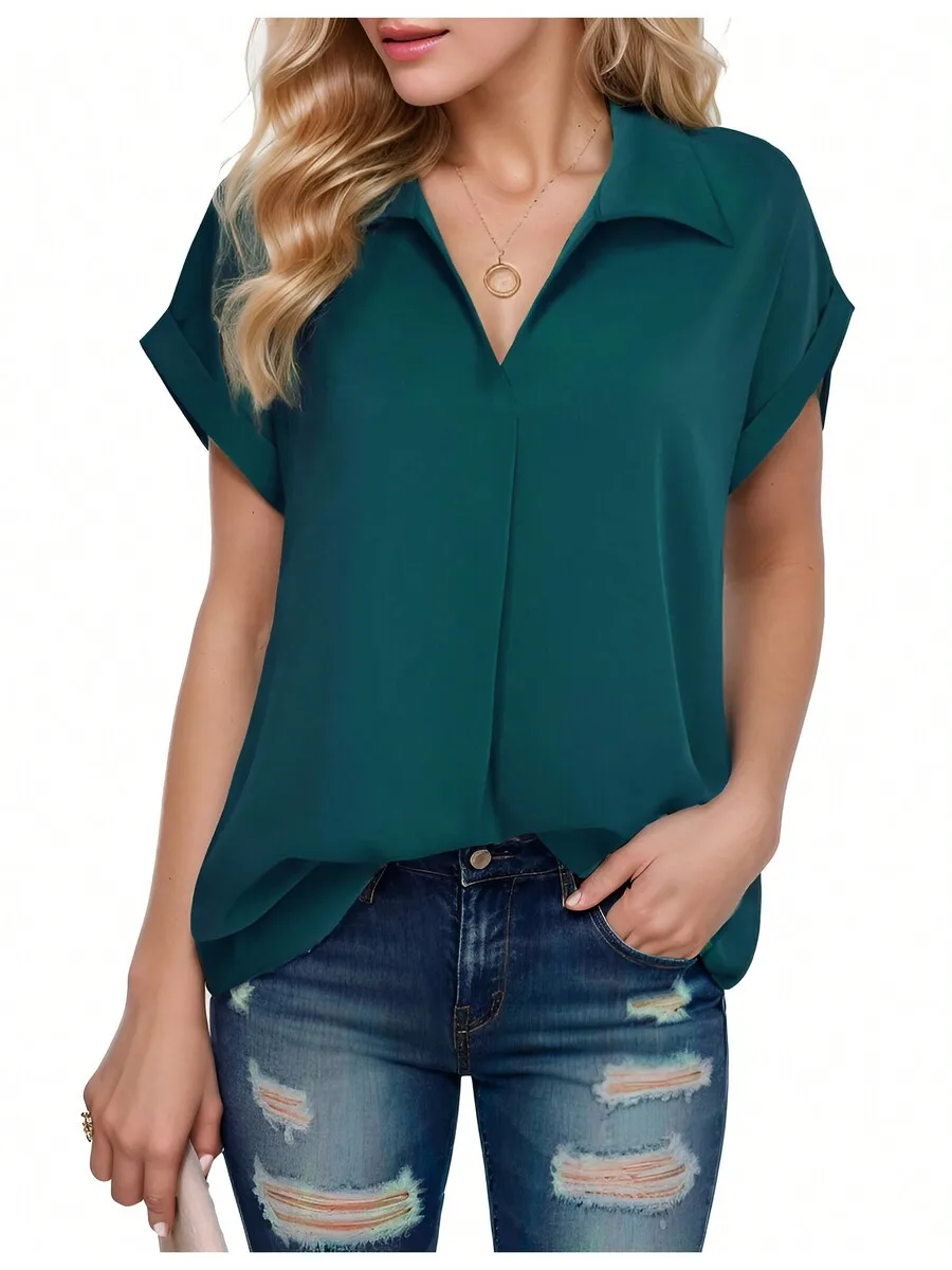 Womens Chiffon Short Sleeve Office Shirt
