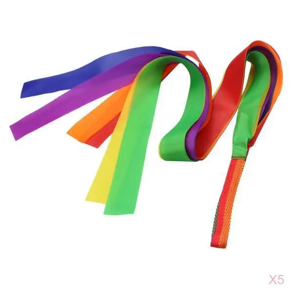 Colorful Dance Ribbon Streamer 5 Piece Set for Art Gymnastics and Kids Physical Activities