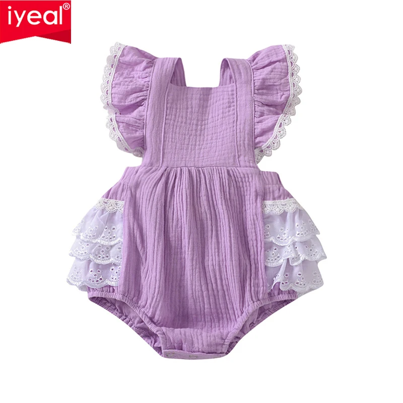 

IYEAL Summer Newborn Baby Girl Princess Style Lace Fly Sleeve Bodysuits Cute Baby Girl Cotton One-piece Romper