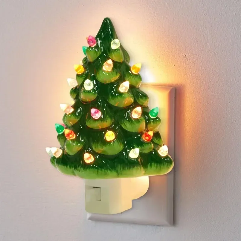 Resinous Christmas Tree Night Light Two Colours Ceramic Christmas Tree Bedside Lamp Mini Christmas Tree Bedside Lamp