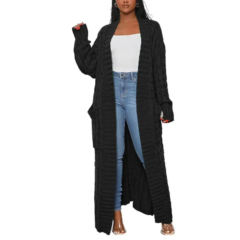 Knitted Coat  Trendy Cardigan Style Pure Color Ankle Length Sweater Coat  Thickened Knitted Jacket