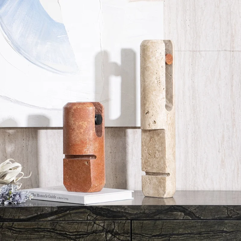 Natural Marble Travertine Table Decor Sculpture Set Dia90*455 Dia120*260 Multi-Color Modern Home Decor Ornament