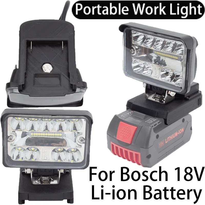 Luz de trabalho led portátil para bosch 18v bateria li-ion portátil sem fio led luz de viagem em casa com porta de carregamento usb