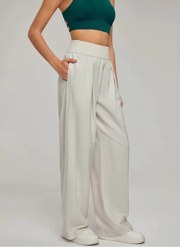 

Женские брюки с широкими штанинами и высокой талией, свободные летние повседневные брюки для йоги, драпированные дышащие брюки для спортзала и отдыха, женская одежда