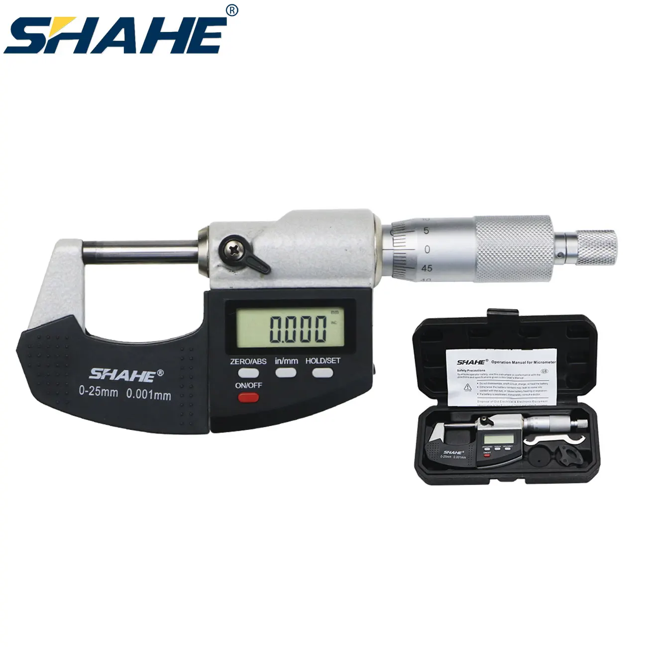 SHAHE 0-25 mm Mikrometr cyfrowy ze skalą 0,001 mm Mikrometr elektroniczny Cyfrowe narzędzia pomiarowe