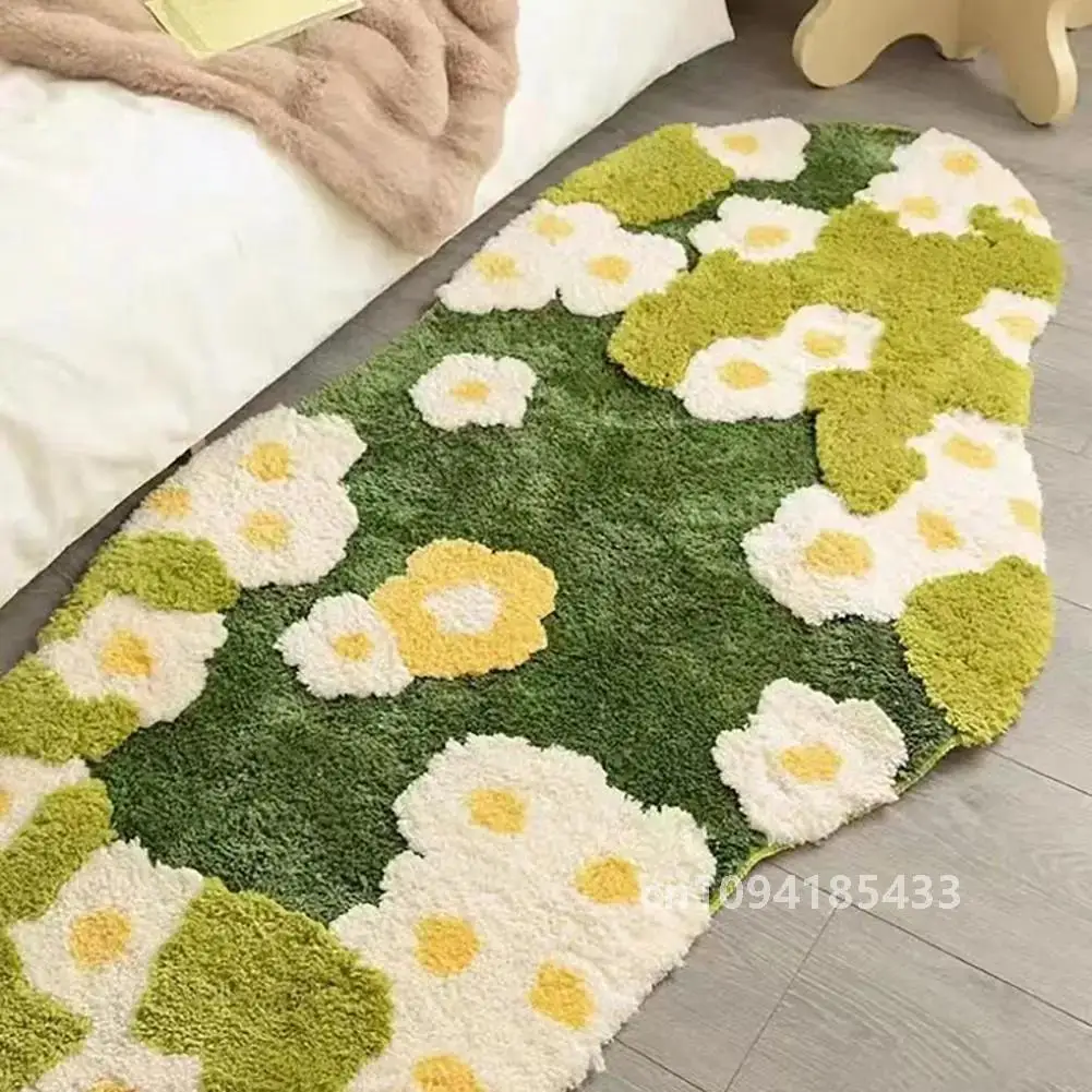 Anti-slip Mat Cozy Moss Bathroom Decor Thick Non-slip Bathroom Rug with Cartoon Flower Print Soft Absorbent Moss for Shower