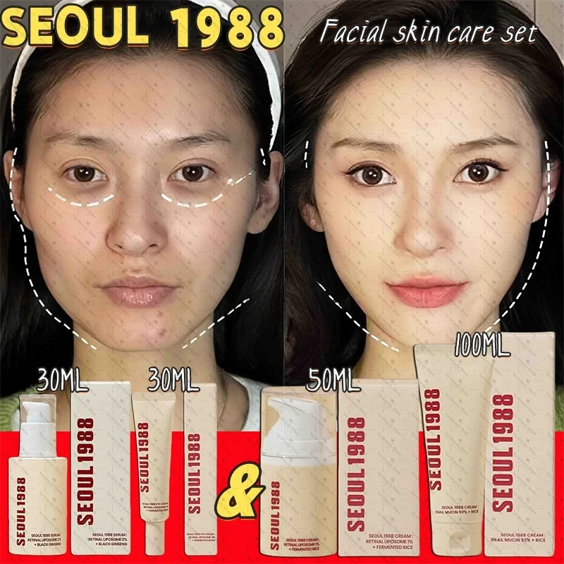 SEOUL 1988 Serum z Witaminą C na Zmarszczki 4% Retinol Ginseng Rozjaśniające Drobne Linie Ujędrniający Krem pod Oczy Nawilżający Koreański Zestaw do Pielęgnacji Skóry