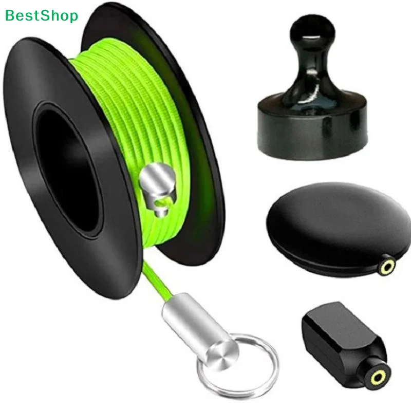 Magnetic Wire Puller Tool With Nylon Coated Hook & Flexible Green-Yellow Line For Threading In Pipes Dark Lines Electrical Work