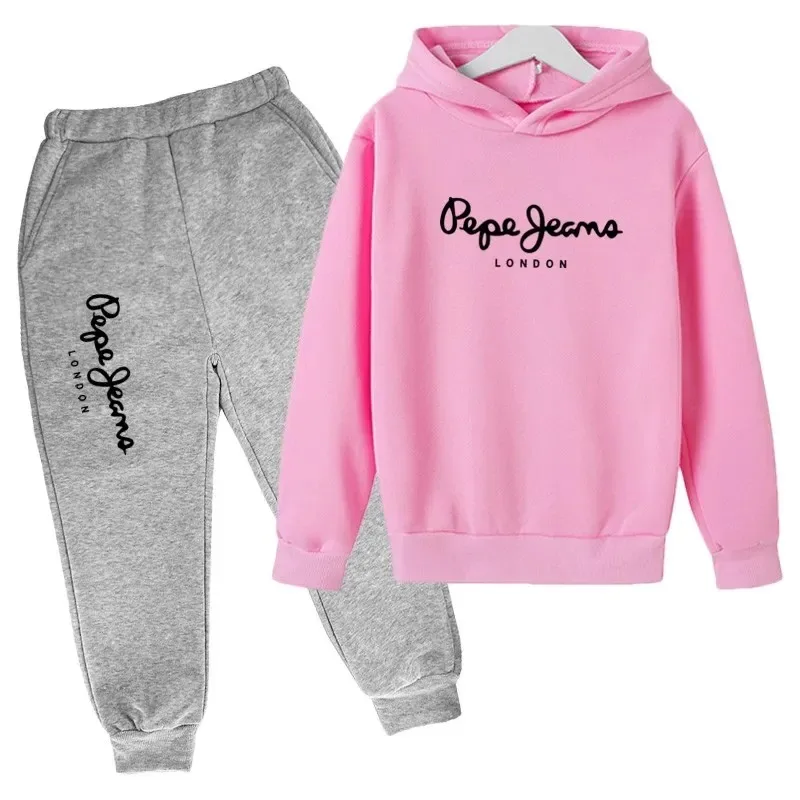 Freizeit-Trainingsanzug mit Buchstabenmuster, bestehend aus 2 Teilen: Kapuzenpullover und Hose, für Jungen und Mädchen im Alter von 3 bis 13 Jahren, geeignet für Frühling und Herbst, Streetwear, Kinderkleidung. – Detail 17