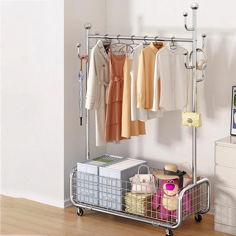 Steel Store Clothes Rack Aesthetic Minimalist Garment Metal Clothes Hanger Corner Place Saving