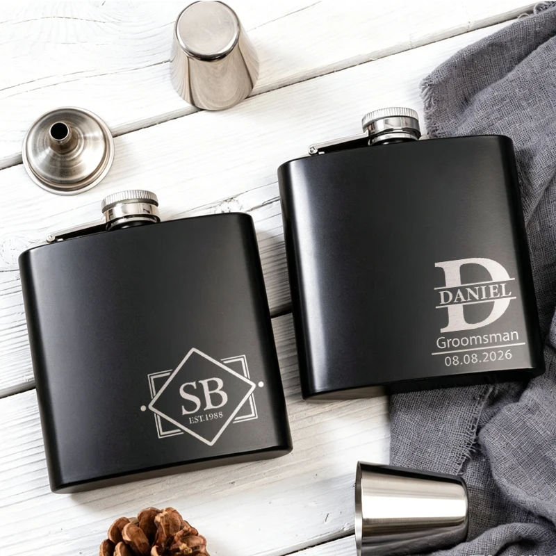 

Personalized Alcohol Flask 6OZ Black Flask Stainless Steel Hip Flask Engraved Hip Flask for Groomsmen Gifts, Fathers Day Gifts