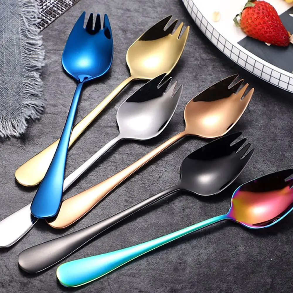 

Camping Fruit Long Handle Stainless Steel Reusable Outdoor Flatware Spork Dessert Spoons Salad Forks