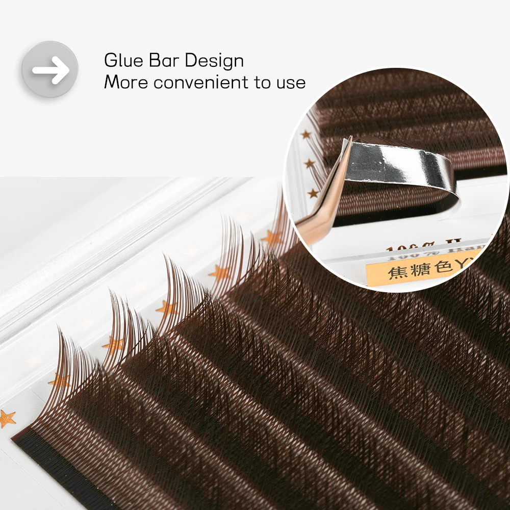 MAIXIAOQI Brown YY Shape Triple Tips Hand WovenPremium Soft Light Natural Eyelashes ExtensionSupplies