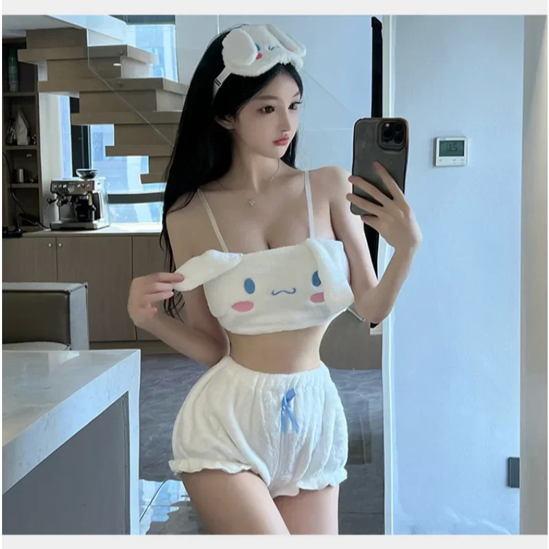 Sanrio jade cinnamon dog new cute plush women\'s underwear casual cartoon two-dimensional tube top bra set homewear pajamas